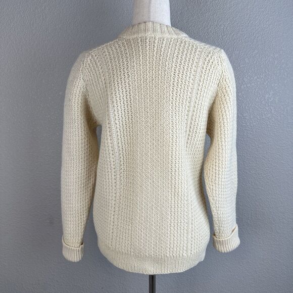 Moffat Waevers Cable Knit Fishermans Crew Neck Sweater Size M Ivory Pure Wool - Picture 5 of 8